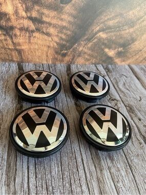 SET OF 4 VOLKSWAGEN BLACK - CHROME 65mm/2.50 inch Wheel Rim Center Hub Caps